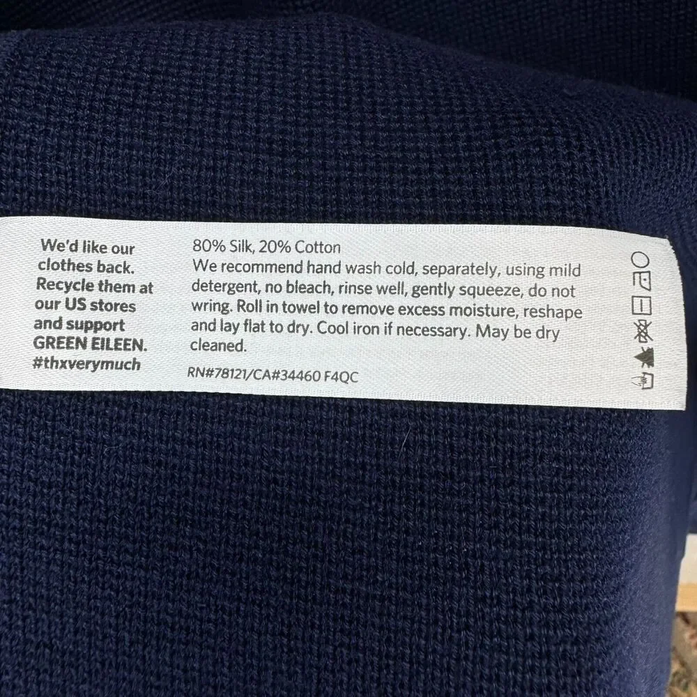 Eileen Fisher Knit Cardigan Womens Large Navy Blue Open Front Long Sleeves - Picture 5 of 8